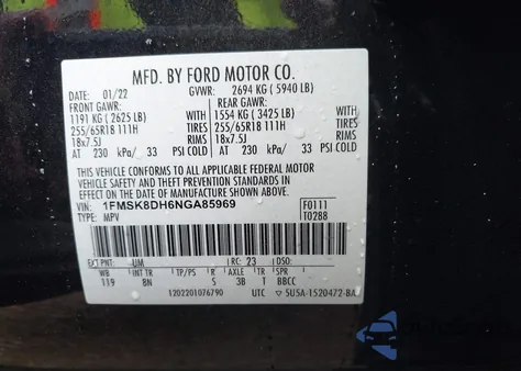 2022 Ford Explorer Xlt from USA, damaged, VIN 1FMSK8DH6NGA85969